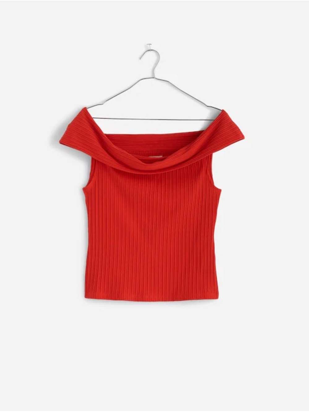 Madewell Off-Shoulder Ribbed Top - Red Orange